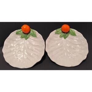 VTG White Cabbage Lettuce Leaf Citrus Hand Painted 7” Salad Plate Italy 2 Total